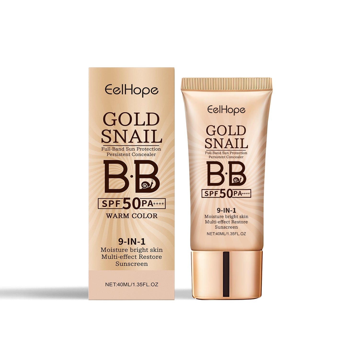 Eelhope Gold Snail Protective Bb Cream, Moisturizing Concealer Skin Tone Natural Color Waterproof, Sweat Resistant And Makeup Free