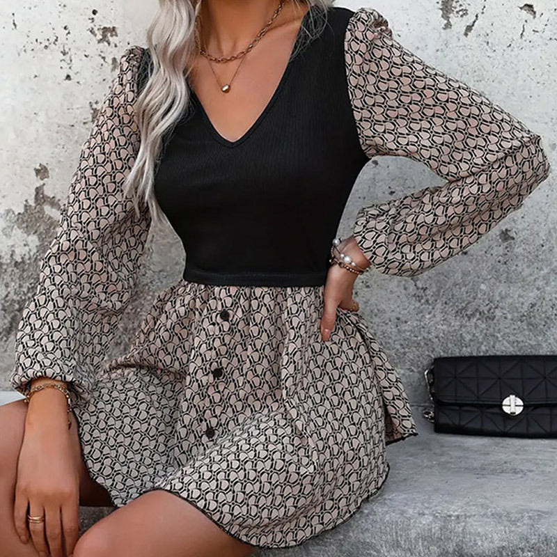 Deep V-hem irregular dress short skirt
