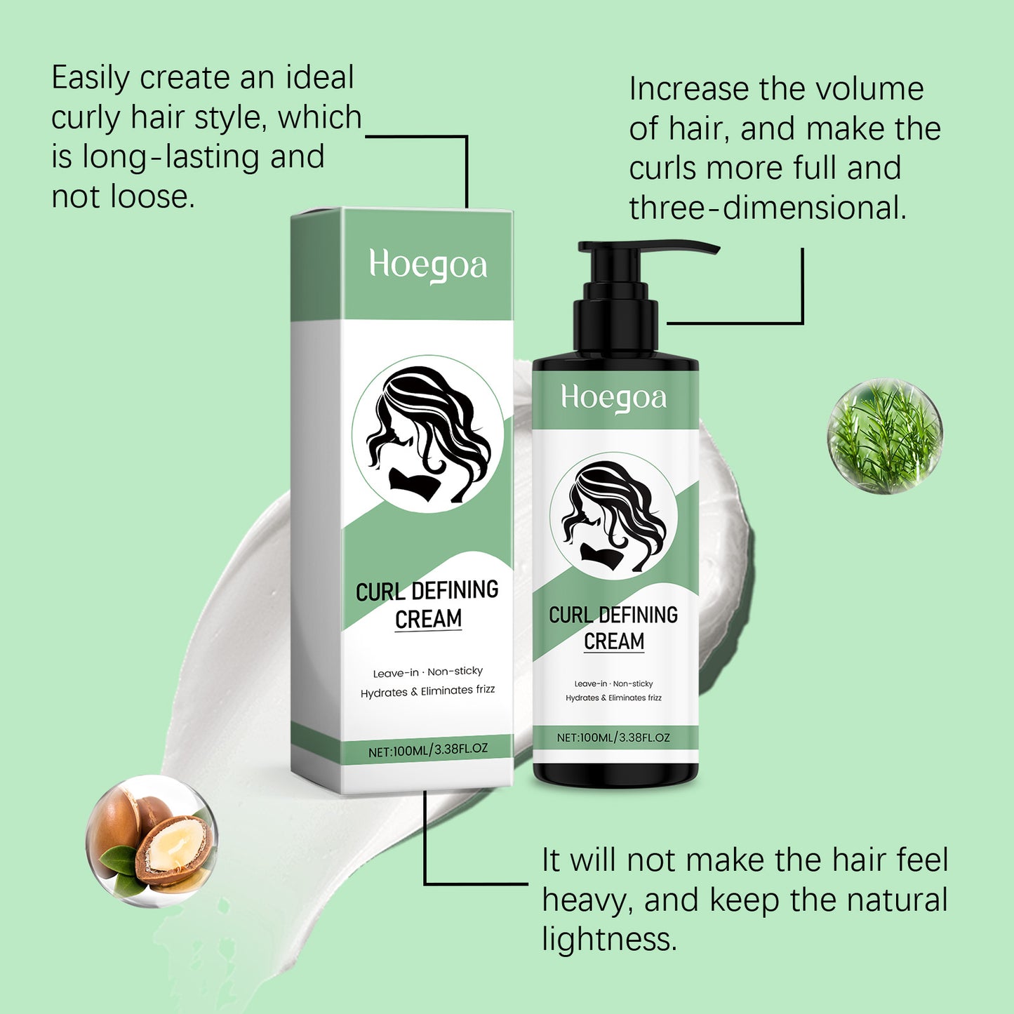 Hoegoa Curly Hair Shaping Cream, Light And Fluffy Cream With Elastic Hair Strands, Creating A Natural And Three-Dimensional Curling Effect