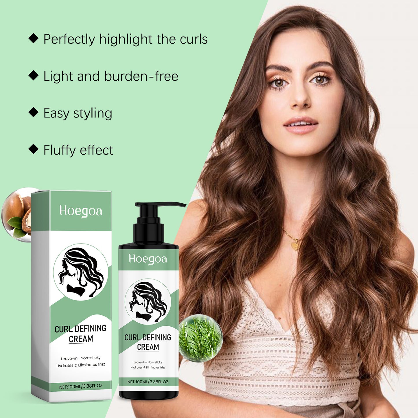 Hoegoa Curly Hair Shaping Cream, Light And Fluffy Cream With Elastic Hair Strands, Creating A Natural And Three-Dimensional Curling Effect
